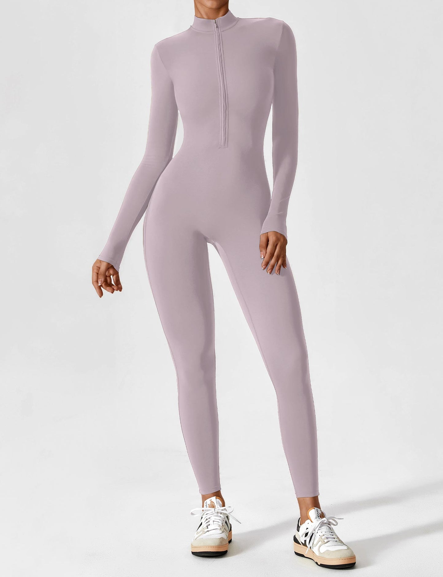 Women's Zip Front Fitted Jumpsuit Long Sleeve Casual Summer Outfit