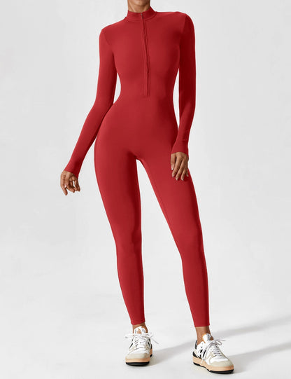 Women's Zip Front Fitted Jumpsuit Long Sleeve Casual Summer Outfit