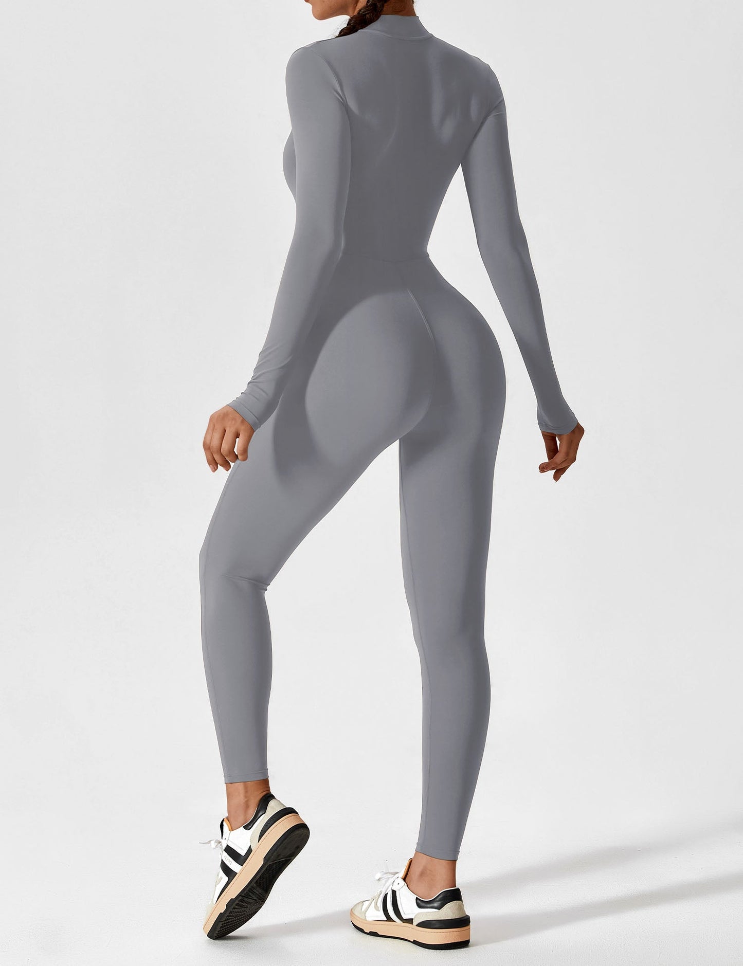 Women's Zip Front Fitted Jumpsuit Long Sleeve Casual Summer Outfit