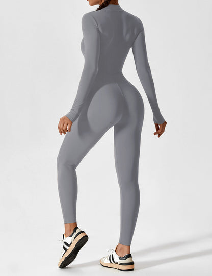 Women's Zip Front Fitted Jumpsuit Long Sleeve Casual Summer Outfit