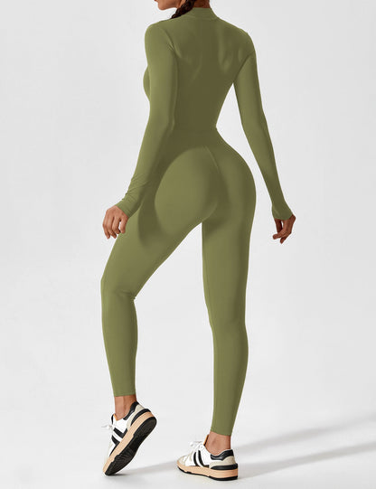 Women's Zip Front Fitted Jumpsuit Long Sleeve Casual Summer Outfit