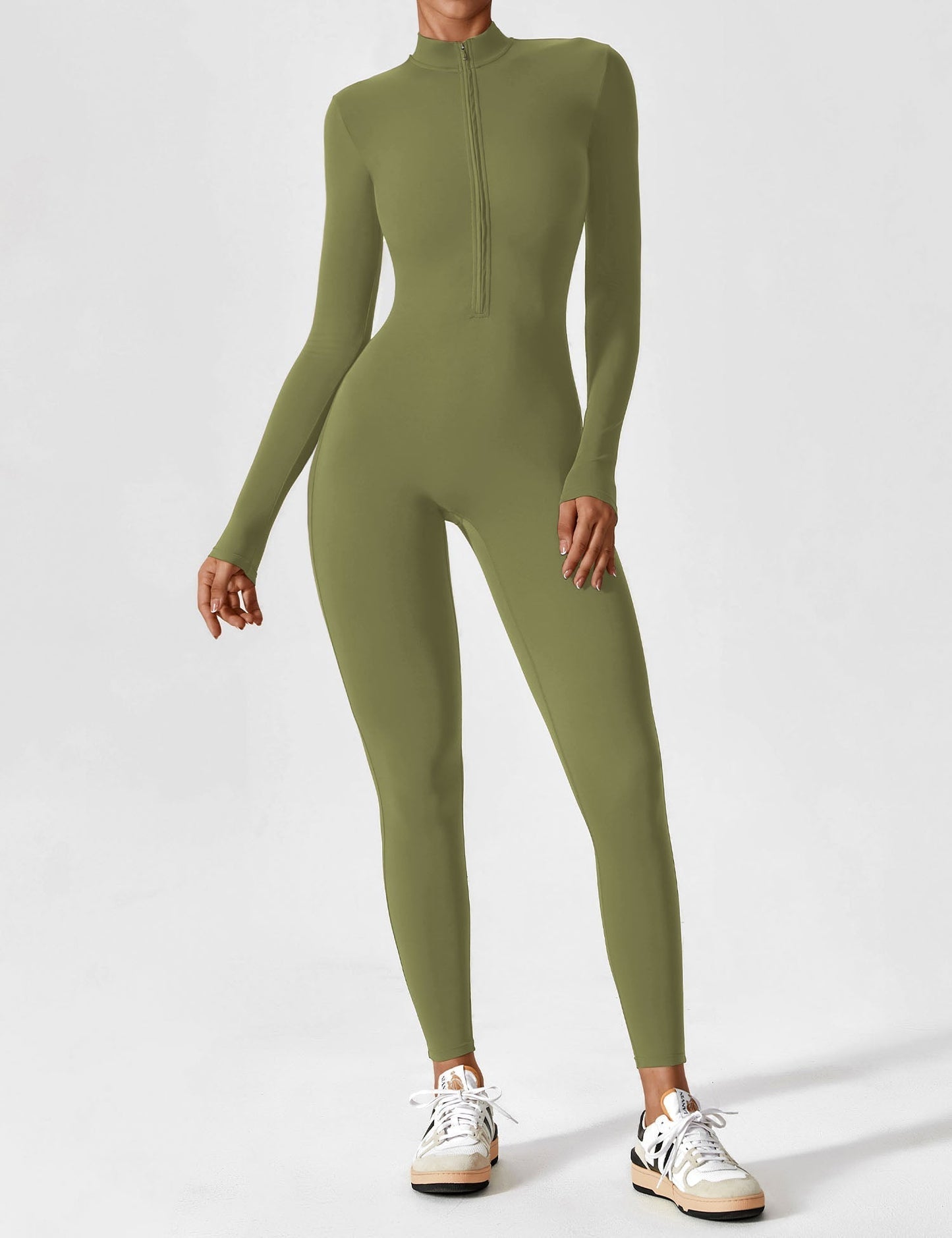 Women's Zip Front Fitted Jumpsuit Long Sleeve Casual Summer Outfit